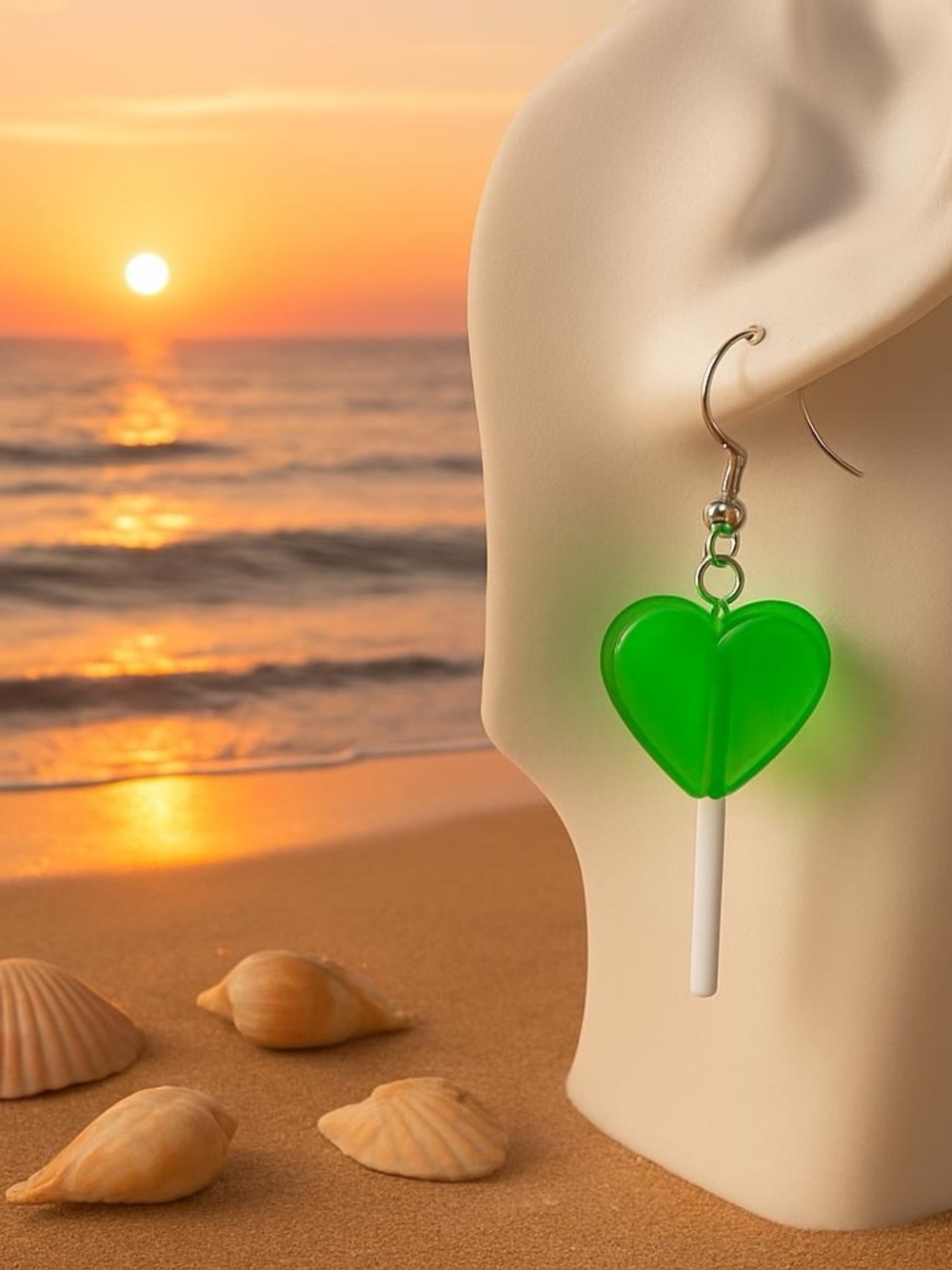 Green Heart Sucker Earrings